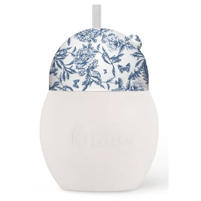 Elhee Straw Cup Tartine et Chocolat with a blue Toile de Jouy patterned lid, 240 ml capacity.