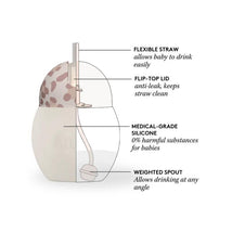 Elhee Straw Cup Tartine et Chocolat Toile de Jouy Blue 240 ml, featuring a flexible straw, flip-top lid, and medical-grade silicone.