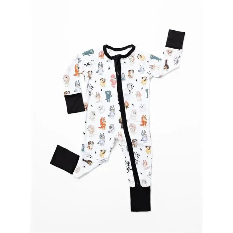 Ellie Sue - Baby Blue Dog & Friends Bamboo Zipper Romper  Image 1