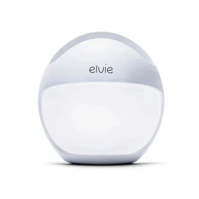 Wearable silicone breast pump by Elvie, featuring a smooth design and the brand name visible on the front.