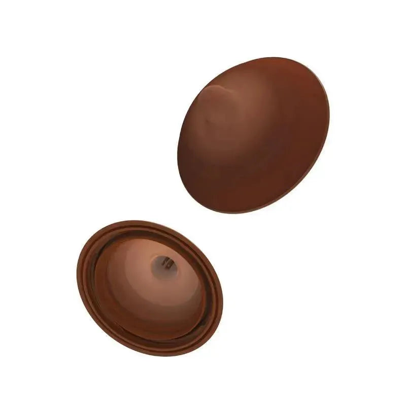 Baby bottle nipples in deep brown color, showing two different angles of the soft, silicone design.