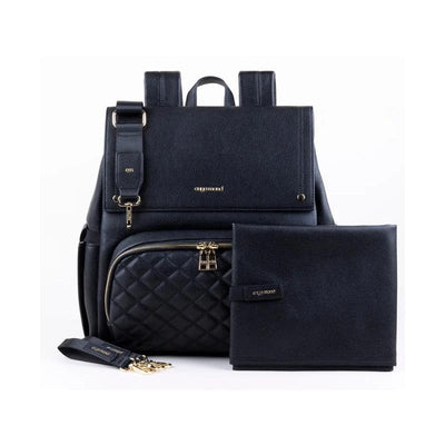 Luna Diaper Bag in Onyx by Enya Mond, featuring a stylish design with gold accents and a quilted front pocket.