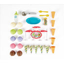 Epoch Just Imagine Ice Cream Party Playset featuring colorful ice cream scoops, cones, utensils, and a serving stand.