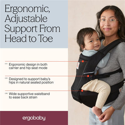 Ergobaby Alta Hip Seat Baby Carrier in Graphite Grey, featuring ergonomic design, adjustable support, and wide waistband for comfort.