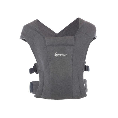 Ergobaby Embrace newborn baby carrier in heather grey, featuring a soft fabric and adjustable straps for comfortable carrying.