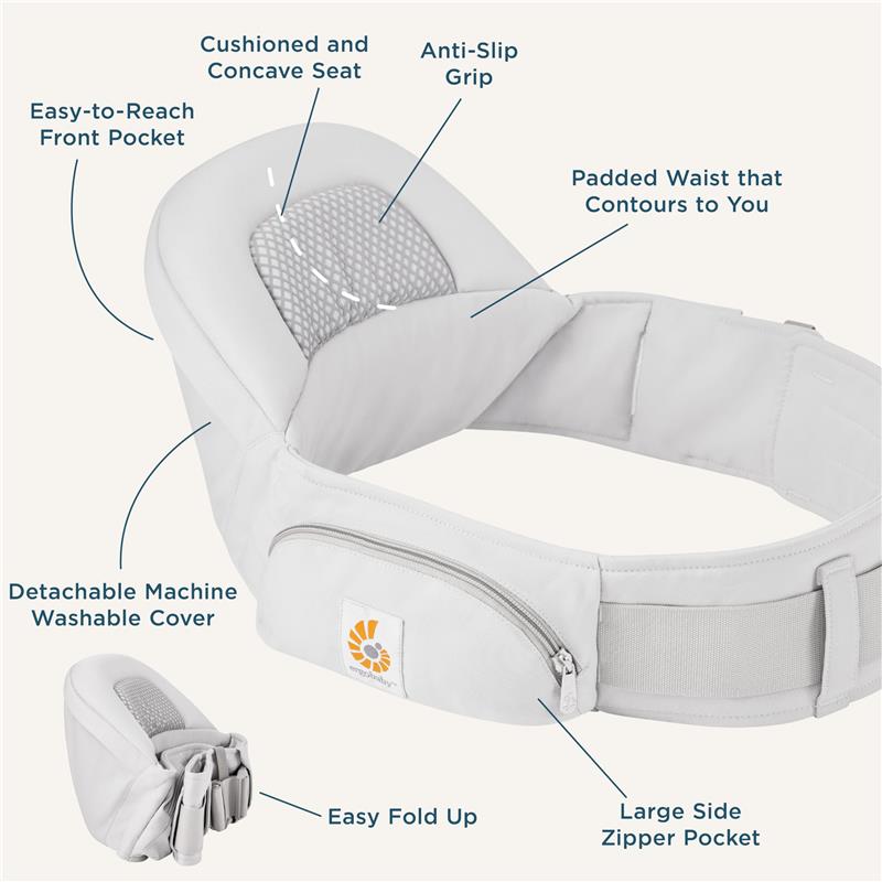 Ergobaby - Ergonomic Baby Carrier Hip Seat with Storage, Pearl Grey Image 6