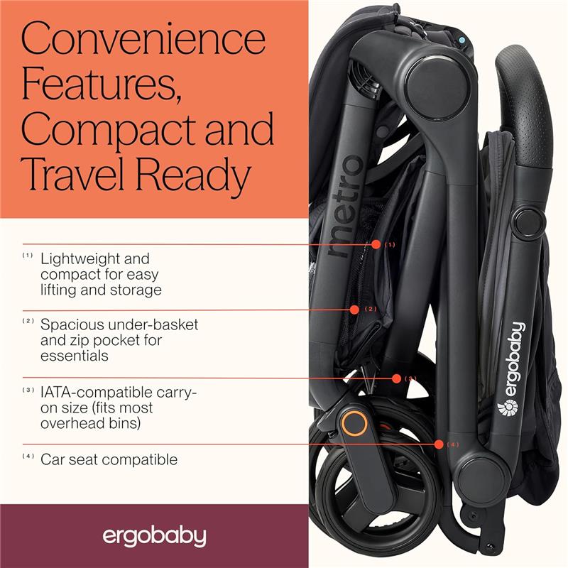 Ergobaby Metro 3 Lightweight Travel Stroller, Natural Beige Image 4