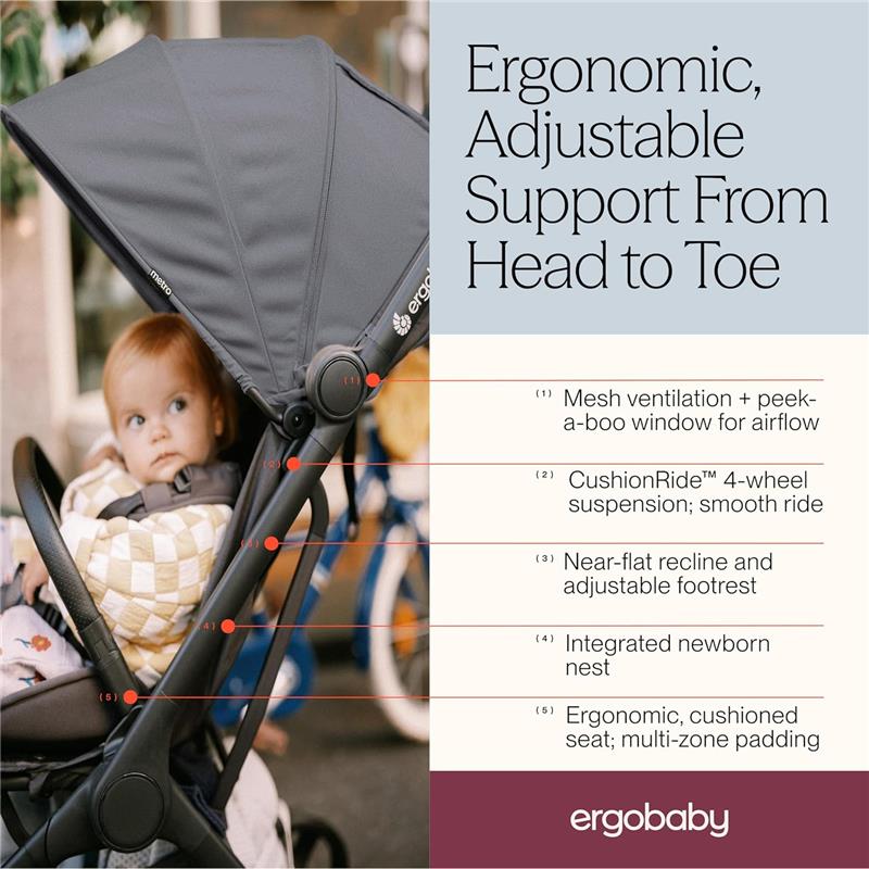 Ergobaby Metro 3 Lightweight Travel Stroller, Natural Beige Image 5