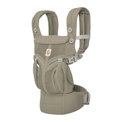 Ergobaby Omni Classic Baby Carrier in Soft Olive, designed for carrying newborns to toddlers, featuring adjustable straps and comfort padding.