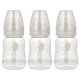 Three Evenflo Feeding Balance + Standard 4 oz bottles, featuring clear plastic bodies and light-colored nipples.