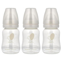 Three Evenflo Feeding Balance + Standard 4 oz bottles, featuring clear plastic bodies and light-colored nipples.