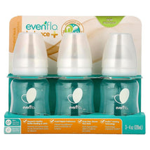 Evenflo Feeding 3Pk Balance + Standard Bottles, 4 Oz, includes three clear bottles with white nipples, designed for healthy feeding.