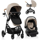 Evenflo Pivot NXT Travel System featuring a stroller and LiteMax NXT infant car seat, both in neutral colors.