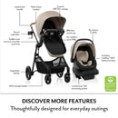 Evenflo Pivot NXT Travel System featuring a stroller with a leatherette handle, adjustable canopy, and a LiteMax NXT infant car seat.