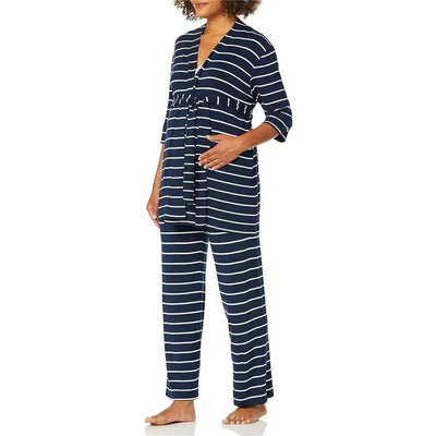 Everly Grey - Maternity and Nursing PJ Pant Set for Mom and Baby, Navy Stripe, Medium Image 1