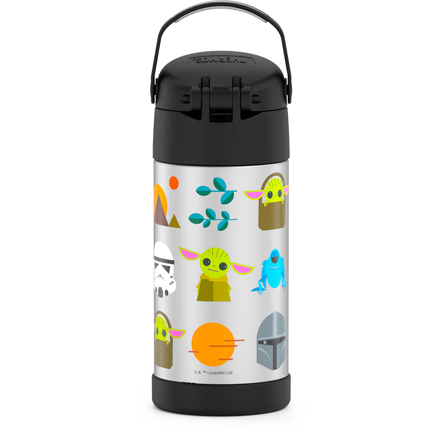 Garrafa térmica - garrafa de palha de 12 onças isolada em aço inoxidável, mandaloriana 