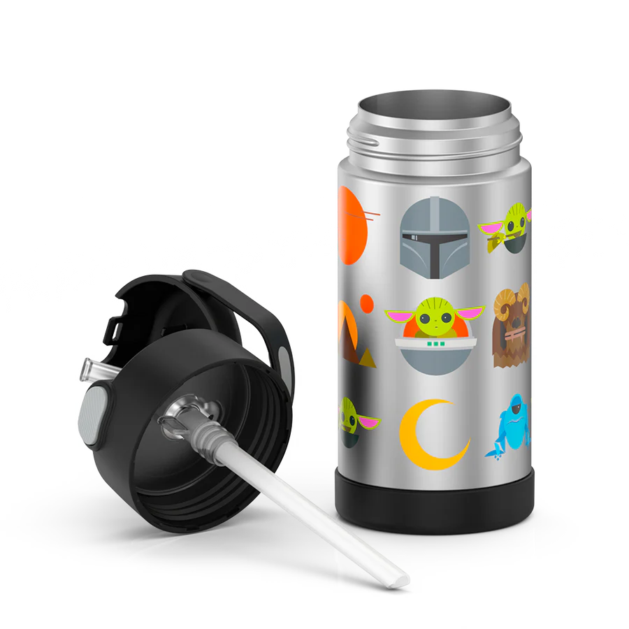 Garrafa térmica - garrafa de palha de 12 onças isolada em aço inoxidável, mandaloriana 