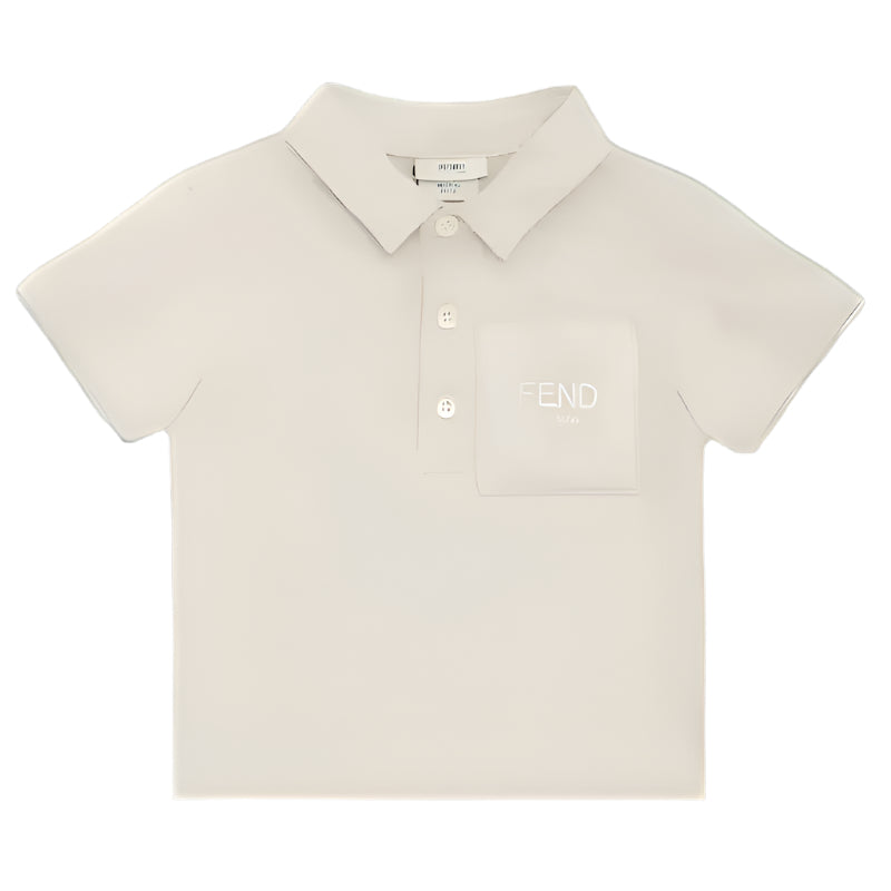 Fendi Baby - Beige Cotton Jersey Baby Polo Shirt with Chest Pocket Image 1