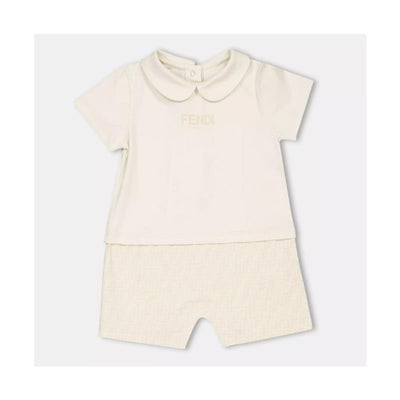 Fendi Baby - Short Sleeve Romper With Logo Beige Image 1