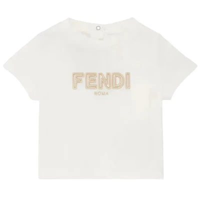 Fendi Baby - Short Sleeve Tee With Embroidered Txt Logo, White Image 1