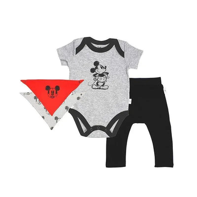Finn + Emma Bodysuit, Pant & Bib Mickey Mouse, Grey/Red/Black Image 1