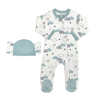 Finn + Emma Footie & Hat Clouds, Cream/Green Image 1