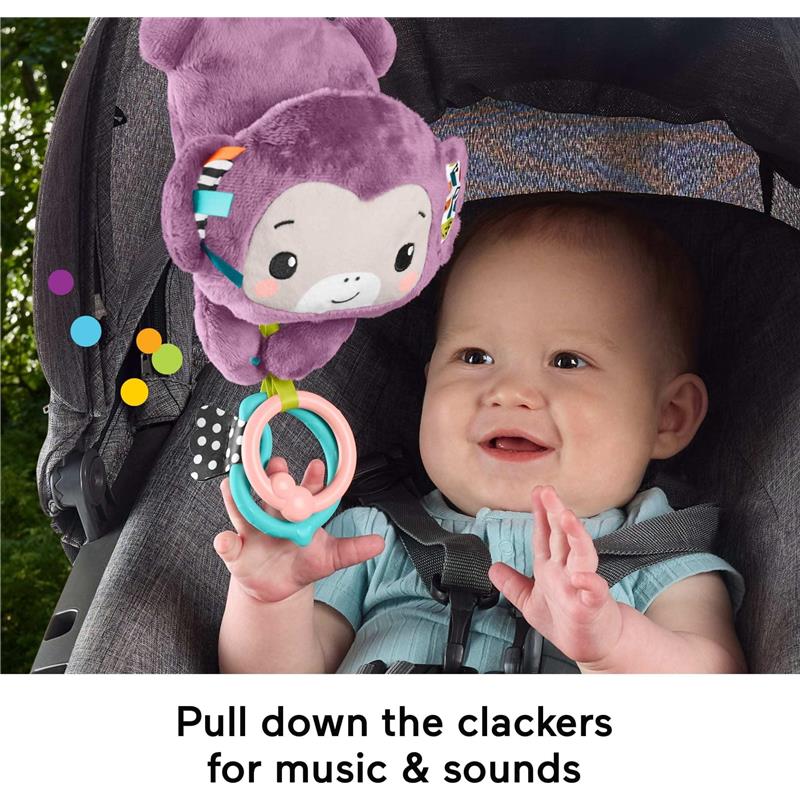 Fisher Price - Baby Stroller Toy Sing & Go Purple Monkey Musical Sensory Plush  Image 4