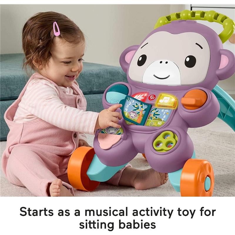 Fisher-Price Baby Walker Learn with Me Purple Monkey Learning Toy with Music Lights Image 4