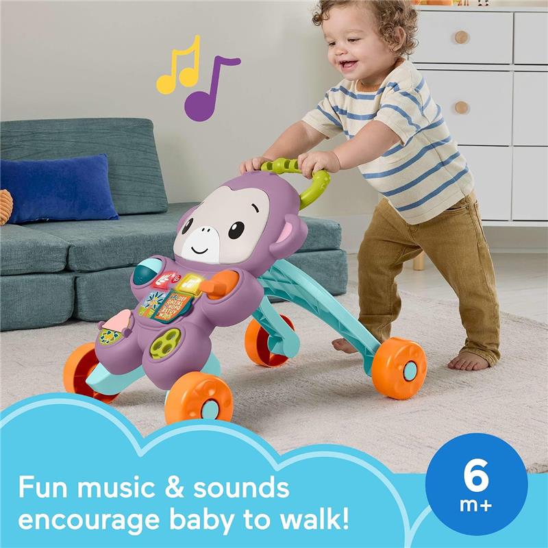 Fisher-Price Baby Walker Learn with Me Purple Monkey Learning Toy with Music Lights Image 5