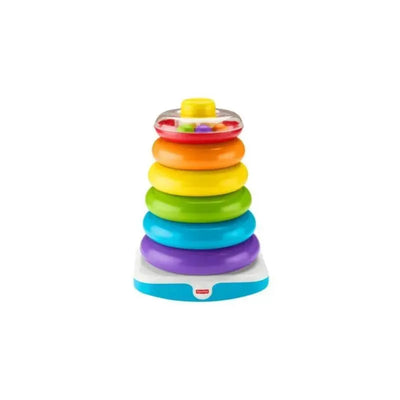 Fisher Price Giant Rock-A-Stack with colorful, interlocking rings stacked on a base, designed for developing motor skills.
