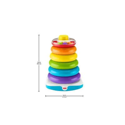 Colorful Fisher Price Giant Rock-A-Stack toy with five rounded rings stacked on a base, designed for toddler play and learning.