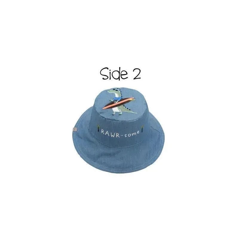 Flap Jack Kids Reversible Kids & Toddler Sun Hat-Dinosaur & Surfer Dino Image 3