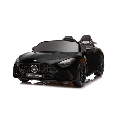 24V Mercedes AMG GT63 ride-on car in black with realistic design, featuring a sleek body, detailed grille, and sporty wheels.