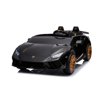 Freddo Lamborghini Huracan toy car in black with gold wheels and detailed interior, designed for children.