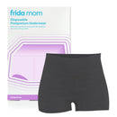 Disposable postpartum underwear by Frida Mom, featuring comfortable gray boyshorts on a branded packaging background.