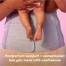 Frida Mom C-Section Recovery Kit featuring a postpartum support garment with adjustable compression, holding a baby.