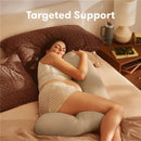 Pregnant woman sleeping peacefully with the Frida Mom Compact Support 4-in-1 Cooling Pregnancy Pillow for targeted support.