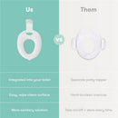 FridaBaby Drop Down Potty Training Seat, shown against a comparison of traditional potty toppers, highlighting cleanliness and convenience.