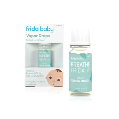 FridaBaby Eucalyptus & Lavender Essential Oil in a 9.5 ml bottle for bath or diffuser, promoting comfort for sick days.