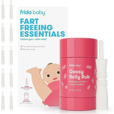 FridaBaby Fart Freeing Essentials kit, featuring Gassy Belly Rub and Windi, designed for instant gas relief for babies.