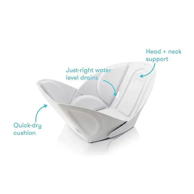 Soft Sink Baby Bath by Fridababy features a cushioned, quick-dry design with head and neck support and drainage for water.