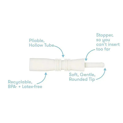 Windi the Gaspasser by Fridababy, a soft, BPA-free tool with a rounded tip and safety stopper, for relieving gas in babies.