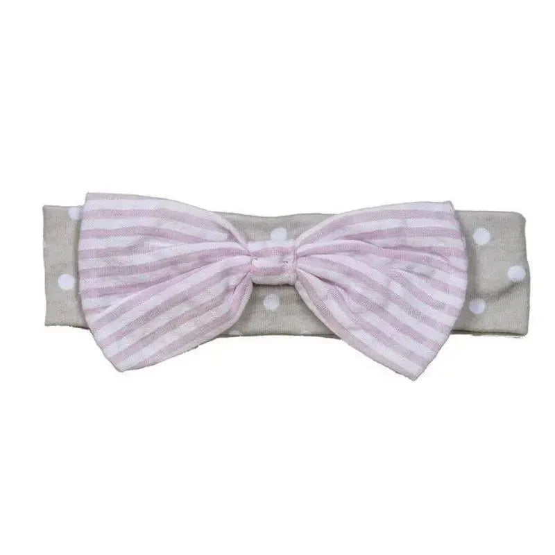 Ganz Gray & Pink Seersucker Bow Headband Image 1