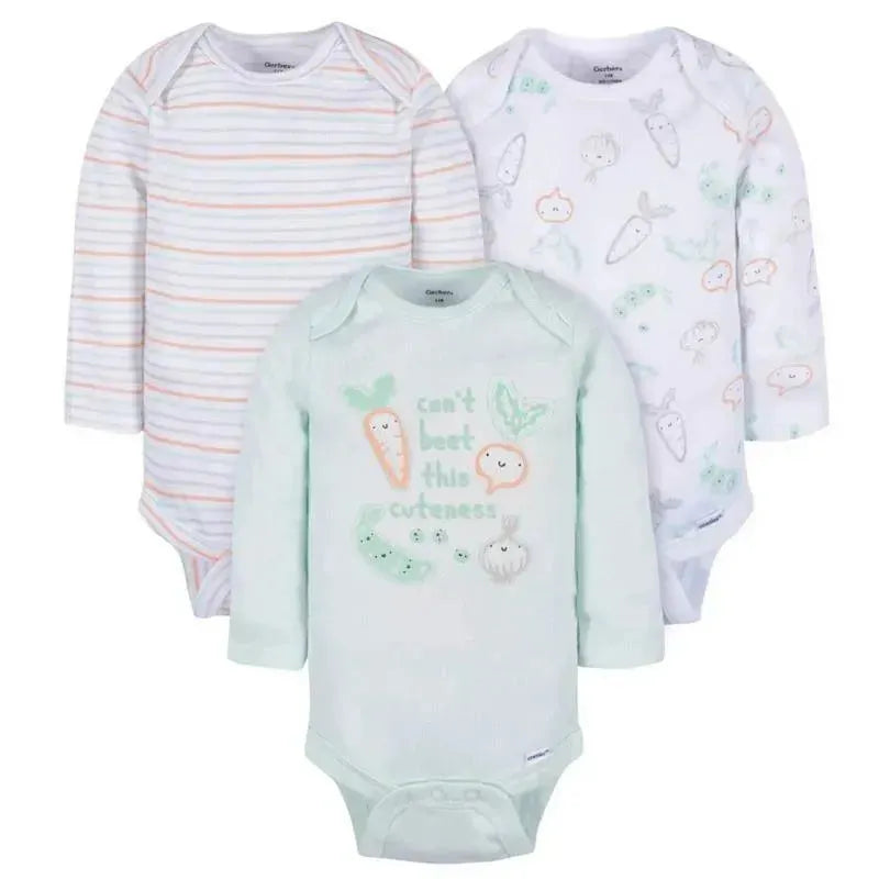 Gerber - 3Pk Baby Neutral Vegetables Long Sleeve Onesies Image 1