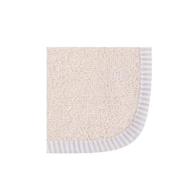 Pink woven washcloth from Gerber with a striped trim, soft texture for gentle cleansing.