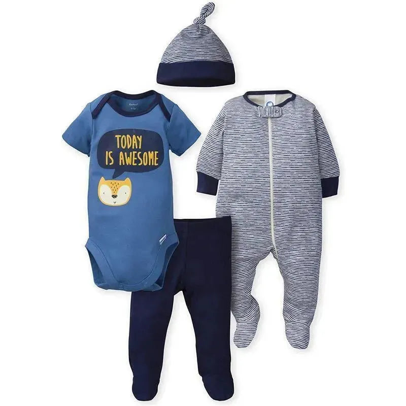 Gerber - 4Pc Set Snap, Bodysuit, Footed Pant & Cap,Fox Image 1