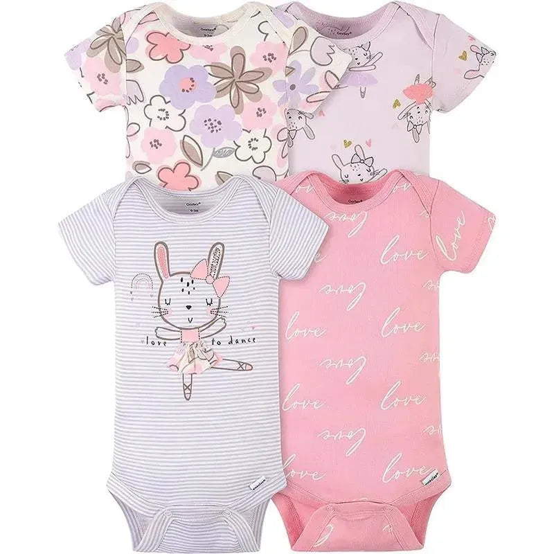 Gerber - 4Pk Baby Short Sleeve Onesies, Bunny Ballerina Image 1