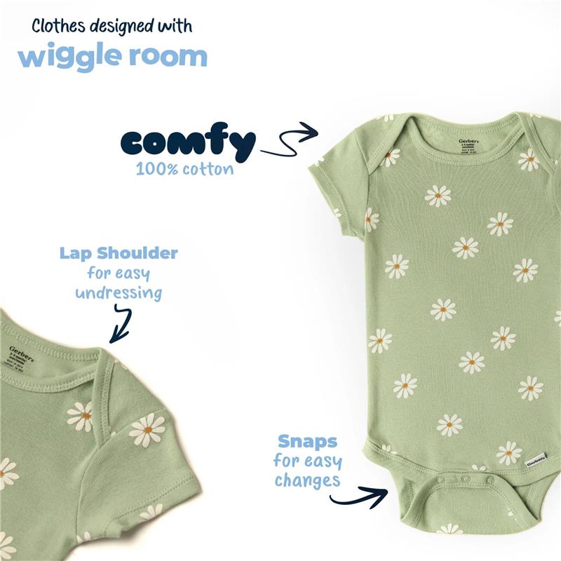Gerber 8Pk Baby Girls Golden Floral Onesies Bodysuits Image 5