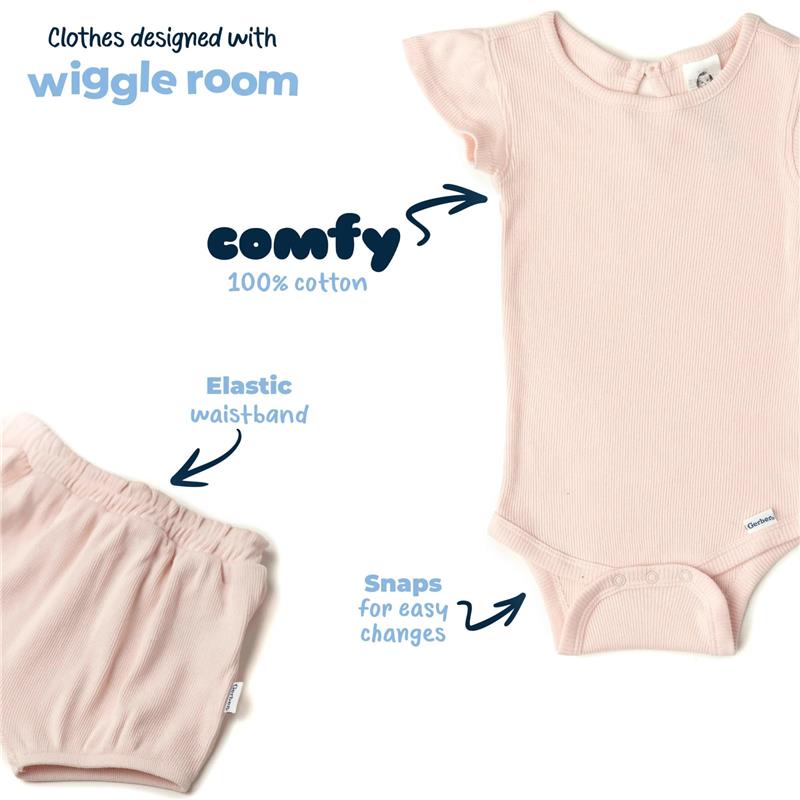 Gerber Baby Girls' Bodysuit and Shorts Set, Crystal Pink Image 5