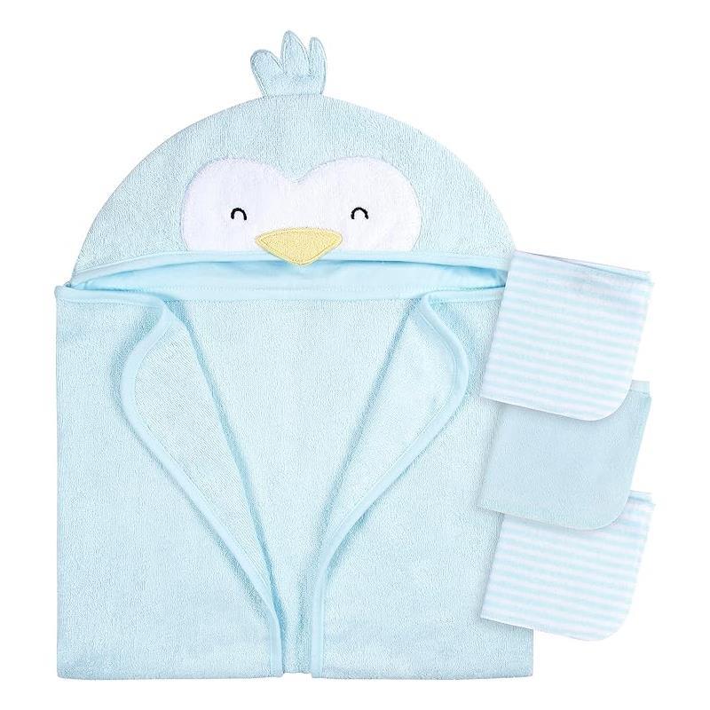 Gerber - Baby Hooded Bath Towel & Washcloths, Penguin Image 1